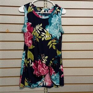 Lovely J Womens Sleeveless Floral Twist‎ Front Tank Top Blue Pink Green Size S